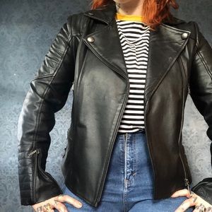 Black leather moto jacket M